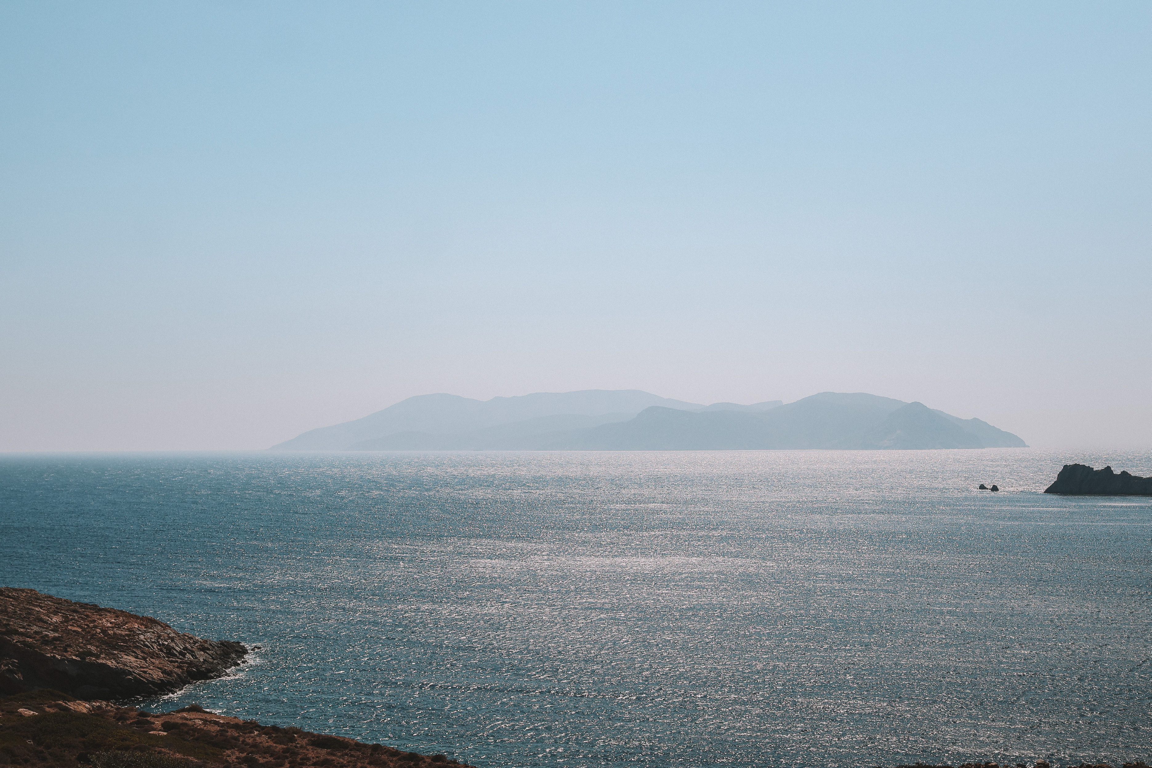 The hazy Aegean horizon.